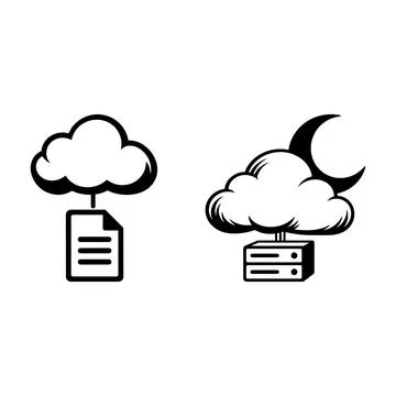 Cloud computing and server storage icons with moon Stockillustratie