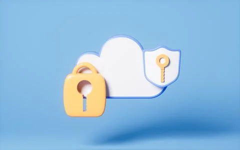 Cloud computing and shield, data encryption and protection, 3d rendering. Stock Illustration