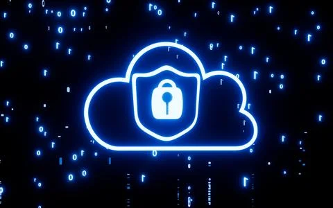 Cloud computing and shield, data encryption and protection, 3d rendering. Stock Illustration