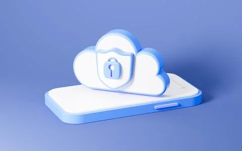 Cloud computing and shield, data encryption and protection, 3d rendering. Stock Illustration