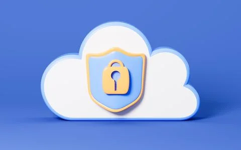 Cloud computing and shield, data encryption and protection, 3d rendering. Stock Illustration