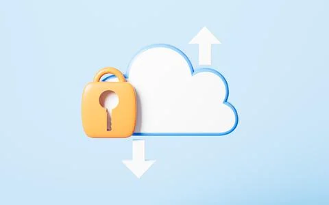 Cloud computing and shield, data encryption and protection, 3d rendering. Stock Illustration