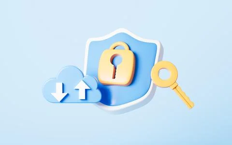 Cloud computing and shield, data encryption and protection, 3d rendering. Stock Illustration