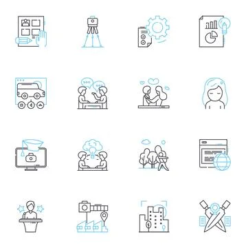 Cloud computing and storage linear icons set. Virtualization, Scalability Stock Illustration