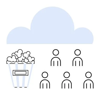 Cloud Computing and Streaming Services with Popcorn and Audience Icons Stockillustratie