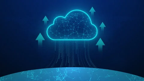 Cloud computing and technology, Digital cloud with data connections Stockbeeldmateriaal 347858903