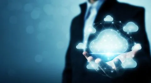 Cloud computing and technology network connection concept. Businessman hand h Foto stock
