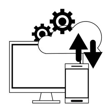Cloud computing and technology symbols in black and white 스톡 일러스트