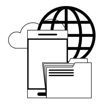 Cloud computing and technology symbols in black and white イラスト素材