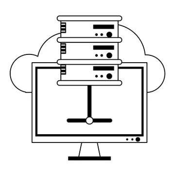 Cloud computing and technology symbols in black and white Stock Illustration