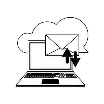 Cloud computing and technology symbols in black and white Stock Illustration