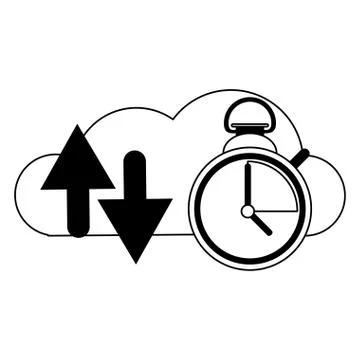 Cloud computing and technology symbols in black and white Stock Illustration