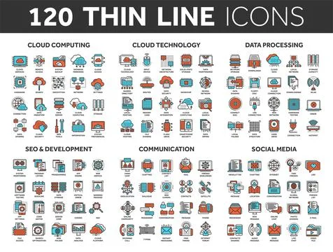 Cloud computing and technology.Data storage. Seo,development. Social network Illustrazione stock