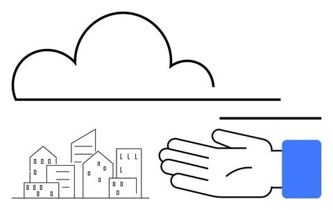 Cloud Computing and Urban Development Hand-in-Hand for a Sustainable Future Stock Illustration