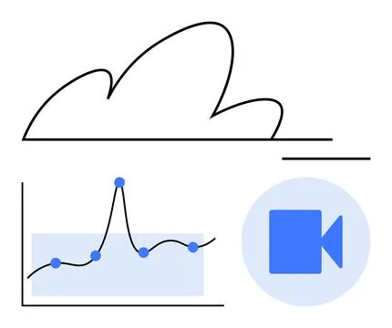 Cloud Computing and Video Analytics with Data Visualization Graph Elements Stock Illustration