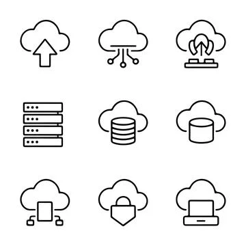 Cloud Computing and Web Hosting Icons. Stock Illustration