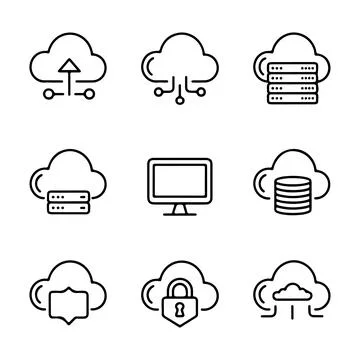 Cloud Computing and Web Hosting Icons. Illustrazione stock