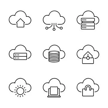 Cloud Computing and Web Hosting Icons. Stock Illustration