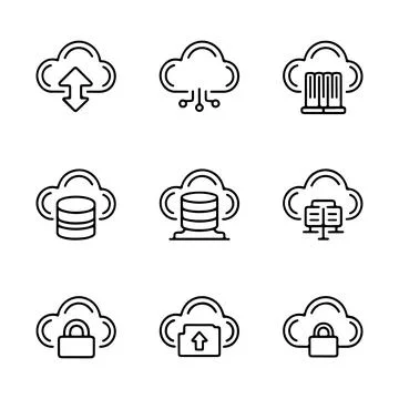 Cloud Computing and Web Hosting Icons. Illustrazione stock