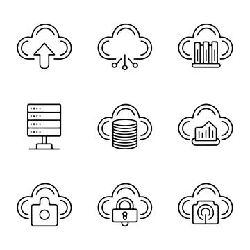 Cloud Computing and Web Hosting Icons. Illustrazione stock
