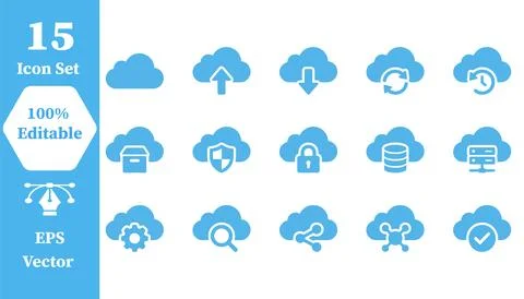Cloud computing and web network storage blue icon collection with computing Stock Illustration
