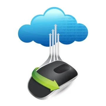 Cloud computing and wireless computer mouse isolated on white background Stock Illustration