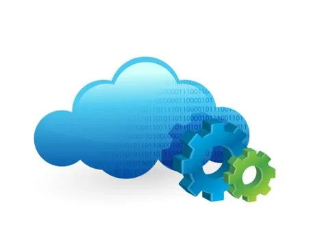 Cloud computing and working gears. illustration Ilustração Stock