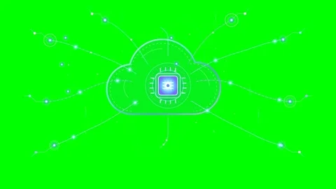Cloud computing animation with microchip on green screen Stockbeeldmateriaal 347905015