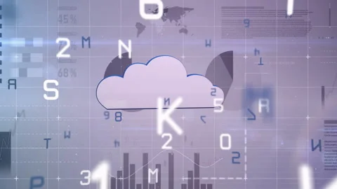 Cloud computing animation over financial graphs and world map Stock Footage 305621905