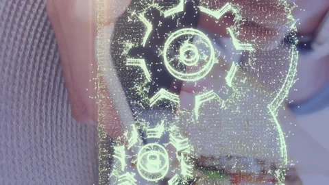 Cloud computing animation over person holding smartphone near food on table Stock Footage 313333585