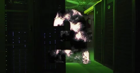 Cloud computing animation over server room with green lighting Stock Footage 330772008