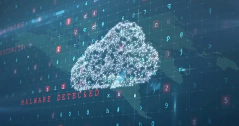 Cloud computing animation over world map with binary code and numbers Video stock 304192149