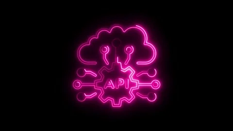 Cloud computing api connection with gear neon effect animation Stock Footage 308190942