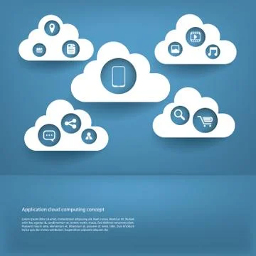 Cloud computing application concept with icons in the cloud and space for text Stock Illustration