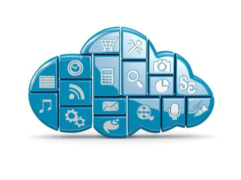 Cloud computing. application icons on white background. 3d Stock Illustration