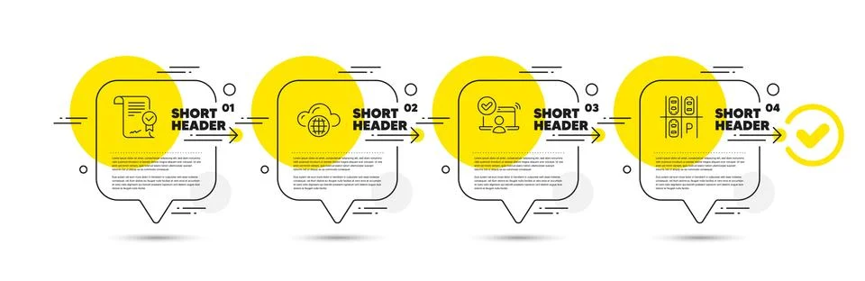 Cloud computing, Approved agreement and Online access icons set. Parking place Illustrazione stock