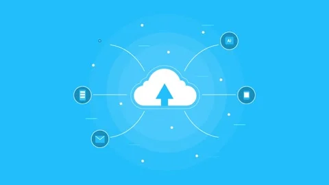 Cloud computing architecture connected with multiple digital framework. Stock Footage 334772858