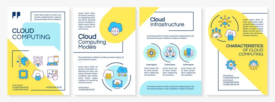 Cloud computing architectures blue and yellow brochure design template Stock Illustration