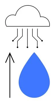 Cloud Computing Up Arrow with Blue Raindrop for Data Upload Concept Stock Illustration