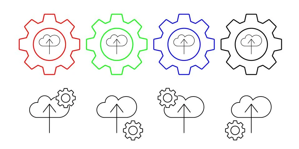 Cloud computing, arrow, seo vector icon in gear set illustration for ui and ux Stockillustratie