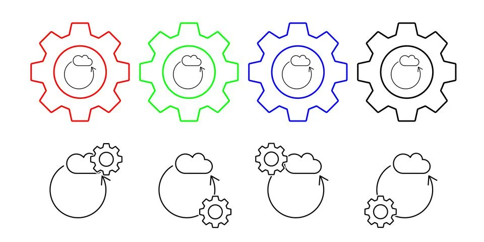 Cloud computing, arrow, seo vector icon in gear set illustration for ui and ux Illustrazione stock