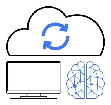 Cloud Computing, Artificial Intelligence, and Data Synchronization in Techn.. 스톡 일러스트
