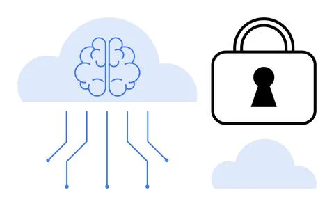 Cloud Computing with Artificial Intelligence Integration and Security Lock 스톡 일러스트