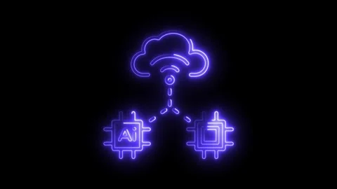 Cloud computing with artificial intelligence neon style animation on dark b.. Video stock 308194614