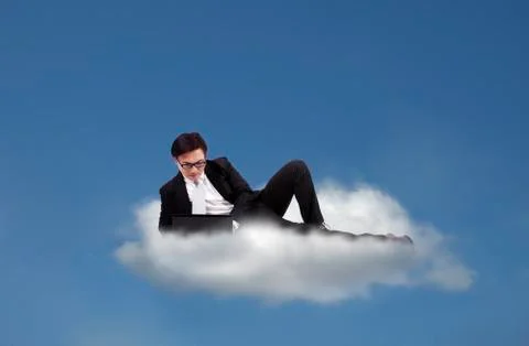 Cloud computing: asian businessman working Stock Illustration