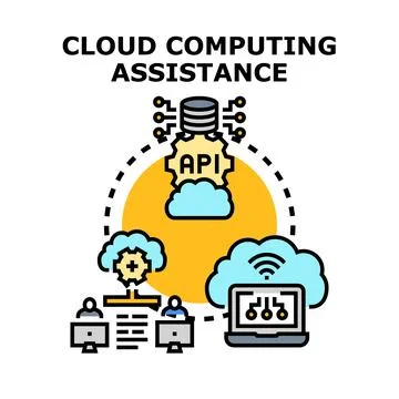 Cloud computing assistance providing online service solutions Stock Illustration