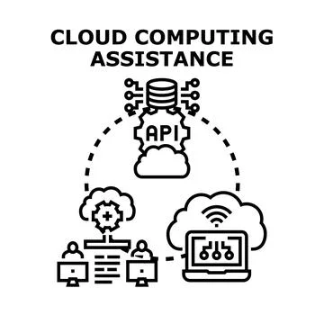 Cloud computing assistance providing online service solutions Stock Illustration