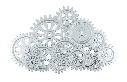 Cloud Computing aus Stahlzahnrädern, 3D-Rendering Cloud Computing from ste.. Stock Photos