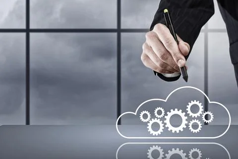 Cloud Computing Automation Concept with Business Hand and Gears Stock Photos