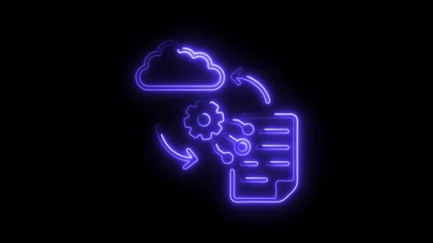 Cloud computing automation workflow neon style on black background Stock Footage 308191127